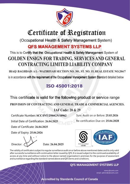 ISO 45001:2018 certificate