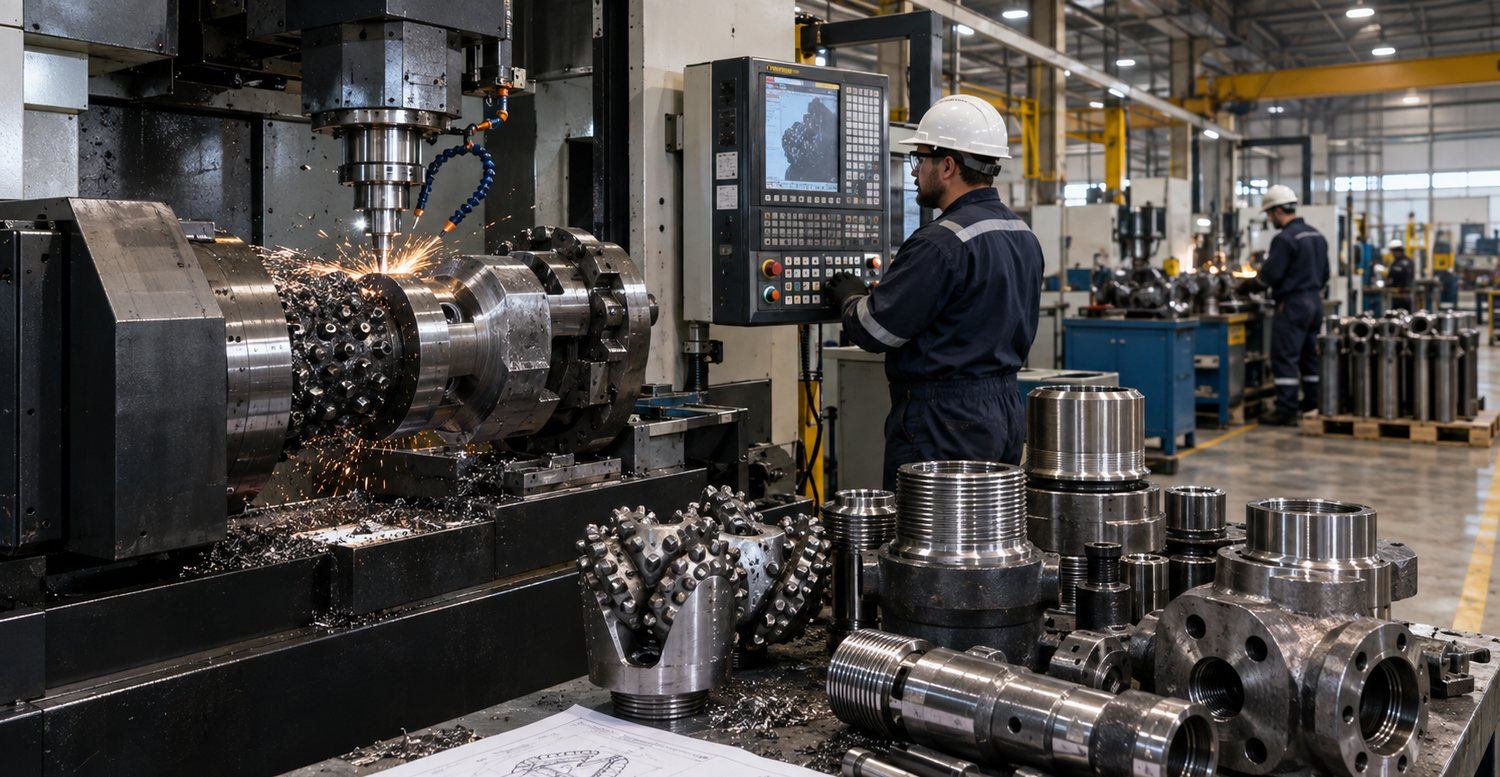Machining of oilfield components with finished parts on the bench